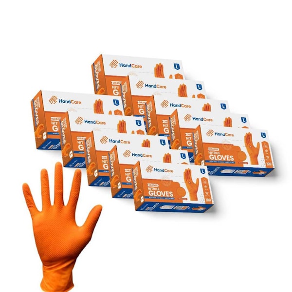 Handcare Disposable Gloves, Heavy Duty, 8 mil Palm, Nitrile, Powder-Free, M, 1000 PK, Orange HC-NEOR80MD - main